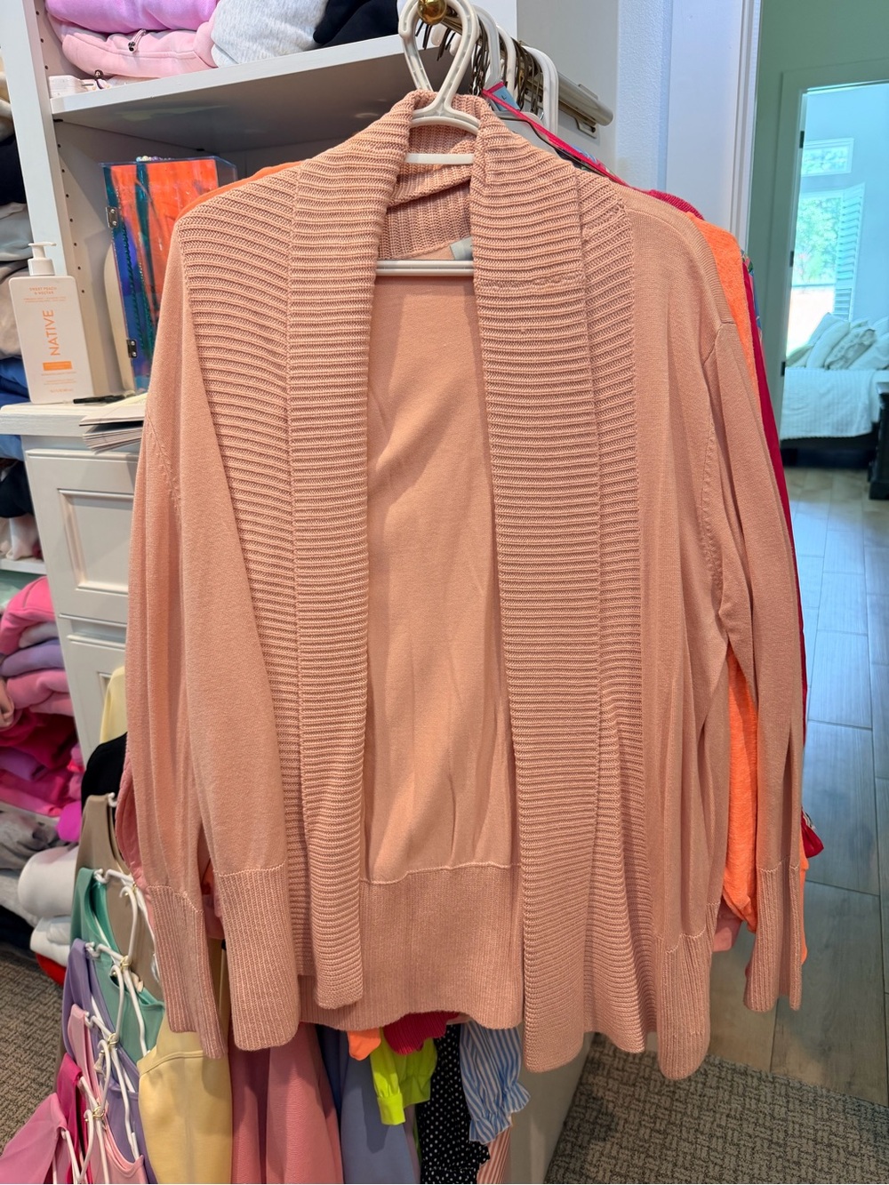 Women's Open-Front Shawl Collar Cardigan Sweater - Blush Pink